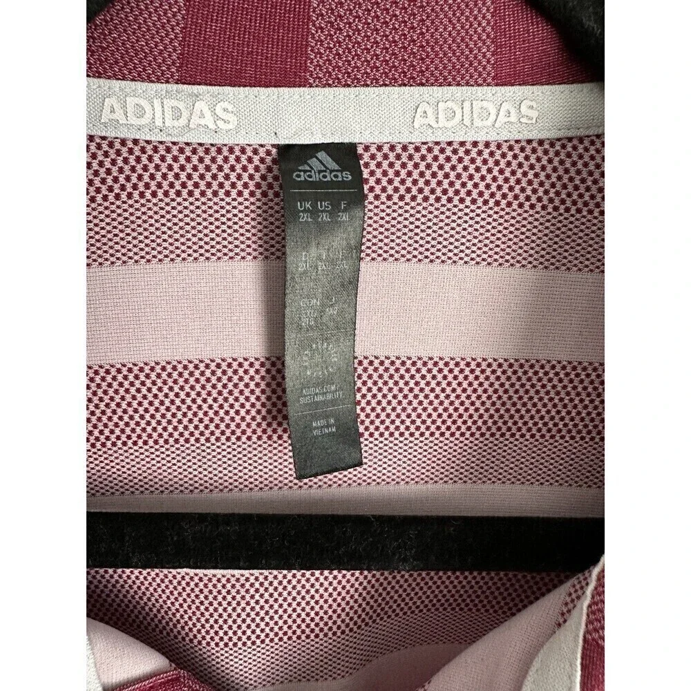 Adidas Polo Shirt Men's 2XL Dark Red Striped Golf Performance Short Sleeve Logo